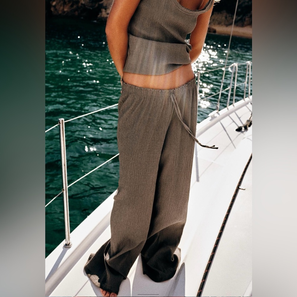 Zara Olive Green Wide-Leg Pants and Tank Set